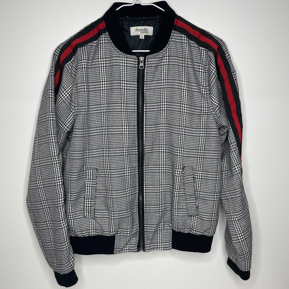 Black White & Red Check Bomber Jacket